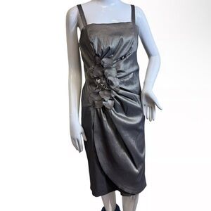 R & M Richards Women's Gray Silver Metallic Floral Appliqué Formal Dress Size 14